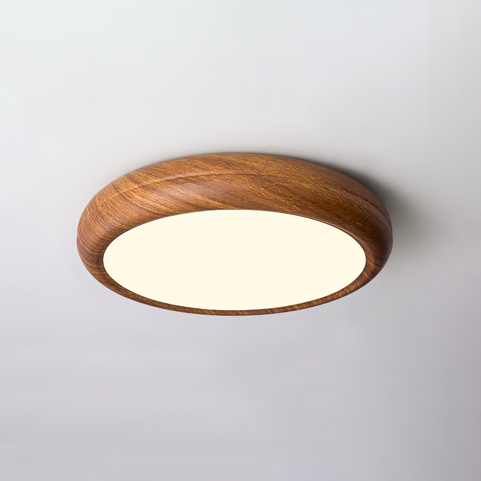Round Flush Mount Nordic Wood Grain Ceiling Light With Acrylic Shade